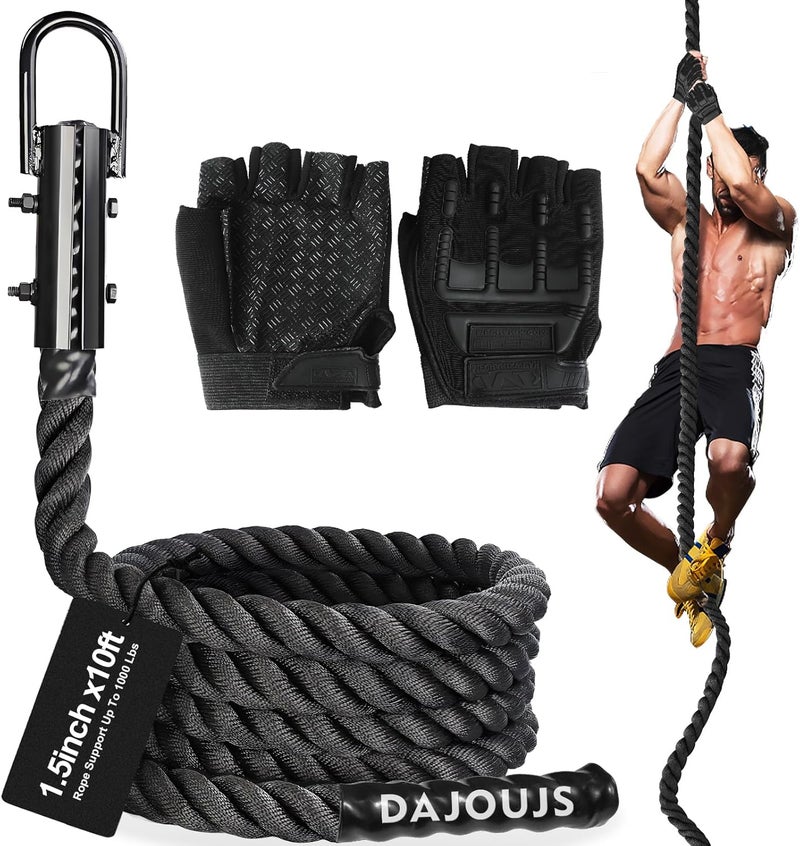 DAJOUJS Climbing Rope 1.5 Inch Diameter 10/15 / 20/30 Feet Length Gym Climbing Rope for Workout Fitness & Strength Training, Gym Rope, Exercise Climbing Rope in Black for Adults Outdoor & Indoor - Image 1